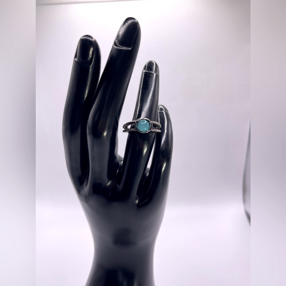 -SOLD-Turquoise Blue Gem Ring with Silver Plated Band-YS
